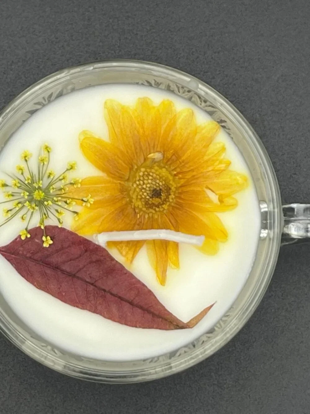 Marigold Leaf Frosted Glass Teacup Candle